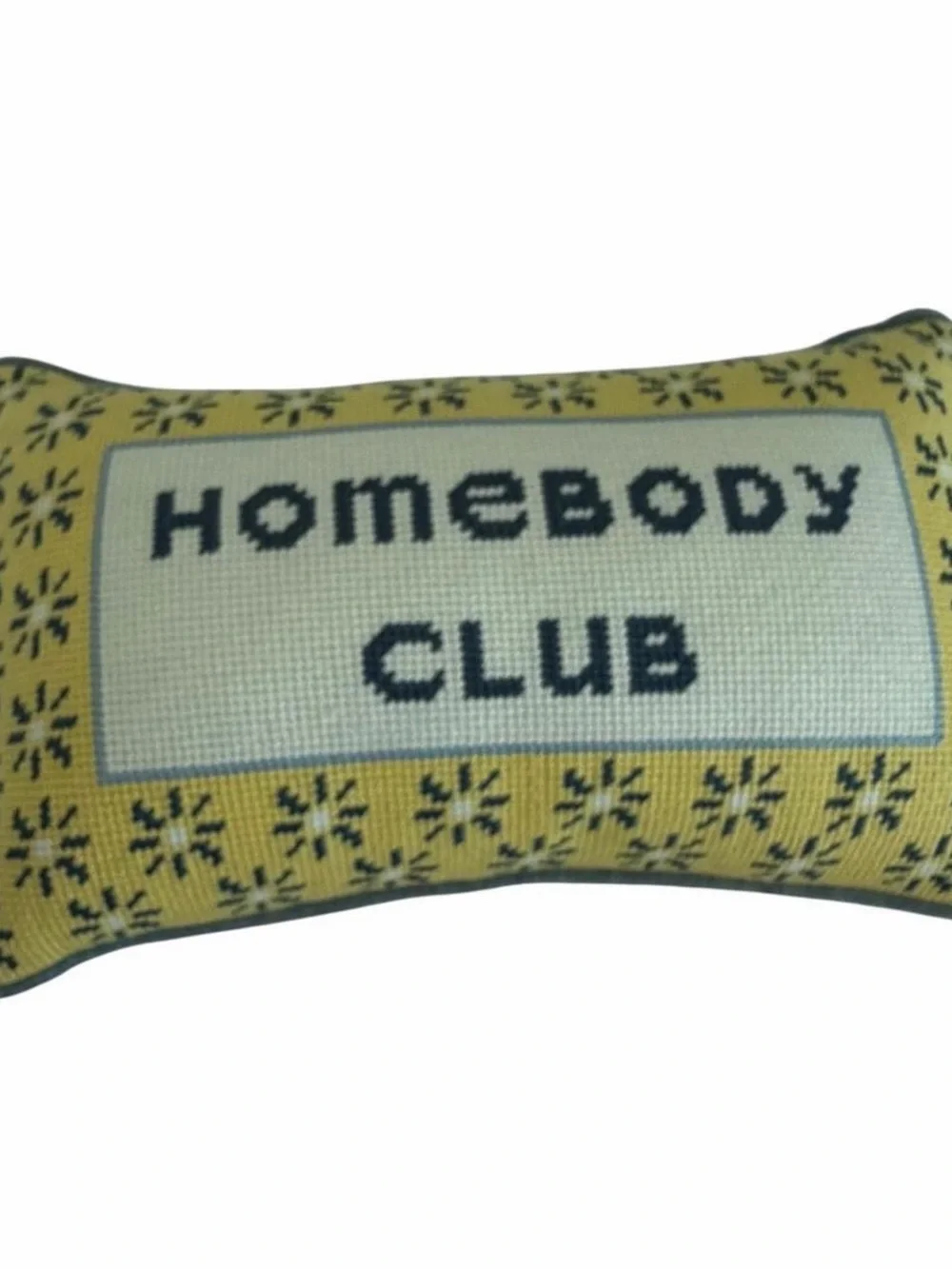 Homebody Club Needlepoint Lumbar Accent Pillow Yellow Blue NWT